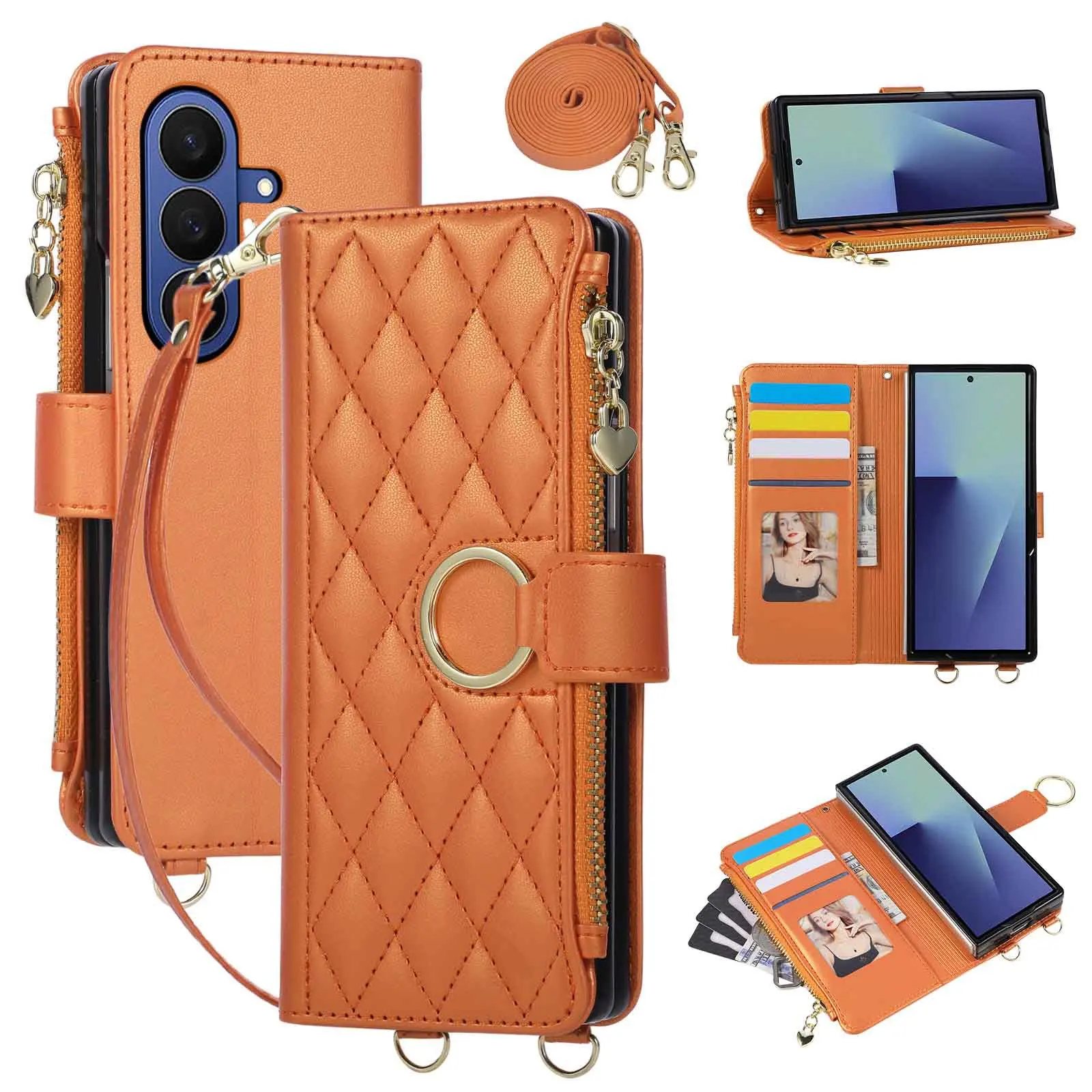 Quilted Zipper Card Holder Wallet Crossbody Phone Case