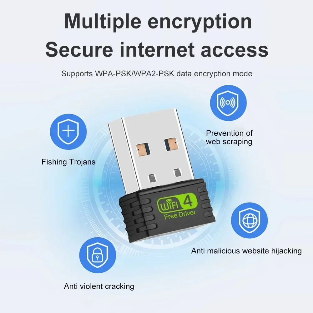 150Mbps 무선 네트워크 카드 USB WiFi 4 어댑터 미니 USB 동글 2.4G 신호 수신 PC 노트북 Macbook Windows 용 무료 드라이브