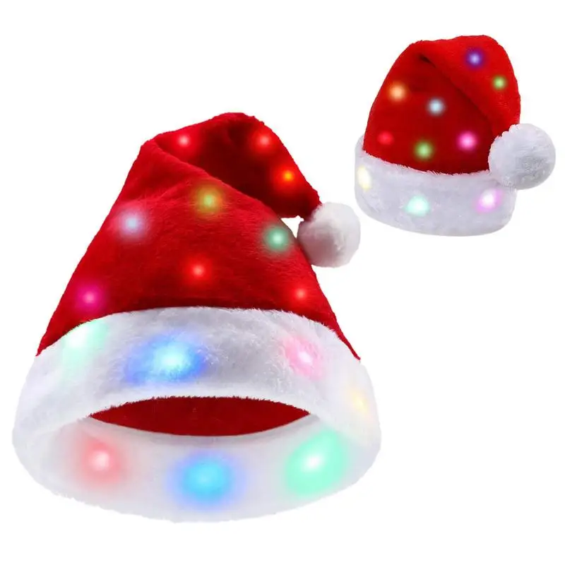 Merry Christmas LED lights Luminous Santa hat High-end plush children adult Christmas decorations supplies