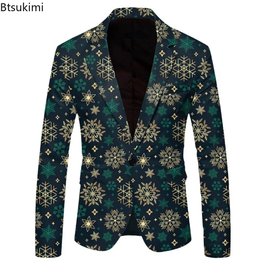 Funny 3D Print Suit Jacket Men's Christmas Party Costume Fashion Casual Business Blazer Jackets Single Button Men's Blazers