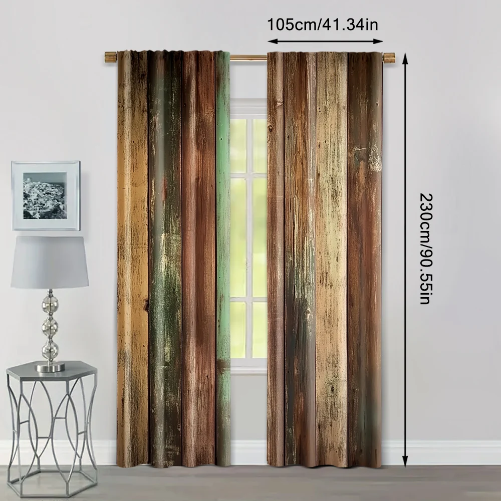2pcs, Curtains&Window Treatment 2D print Colored wooden boards Versatile Polyester Fabric (without rod) Stuff Clearance Use for 4