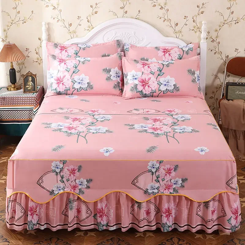 

2023 Home 3 Pcs Comforter Bedding Sheets Bed Spreads With Skirt Bed Linen Sheet Bed Mattress Cover Fitted Printing Pillowcases