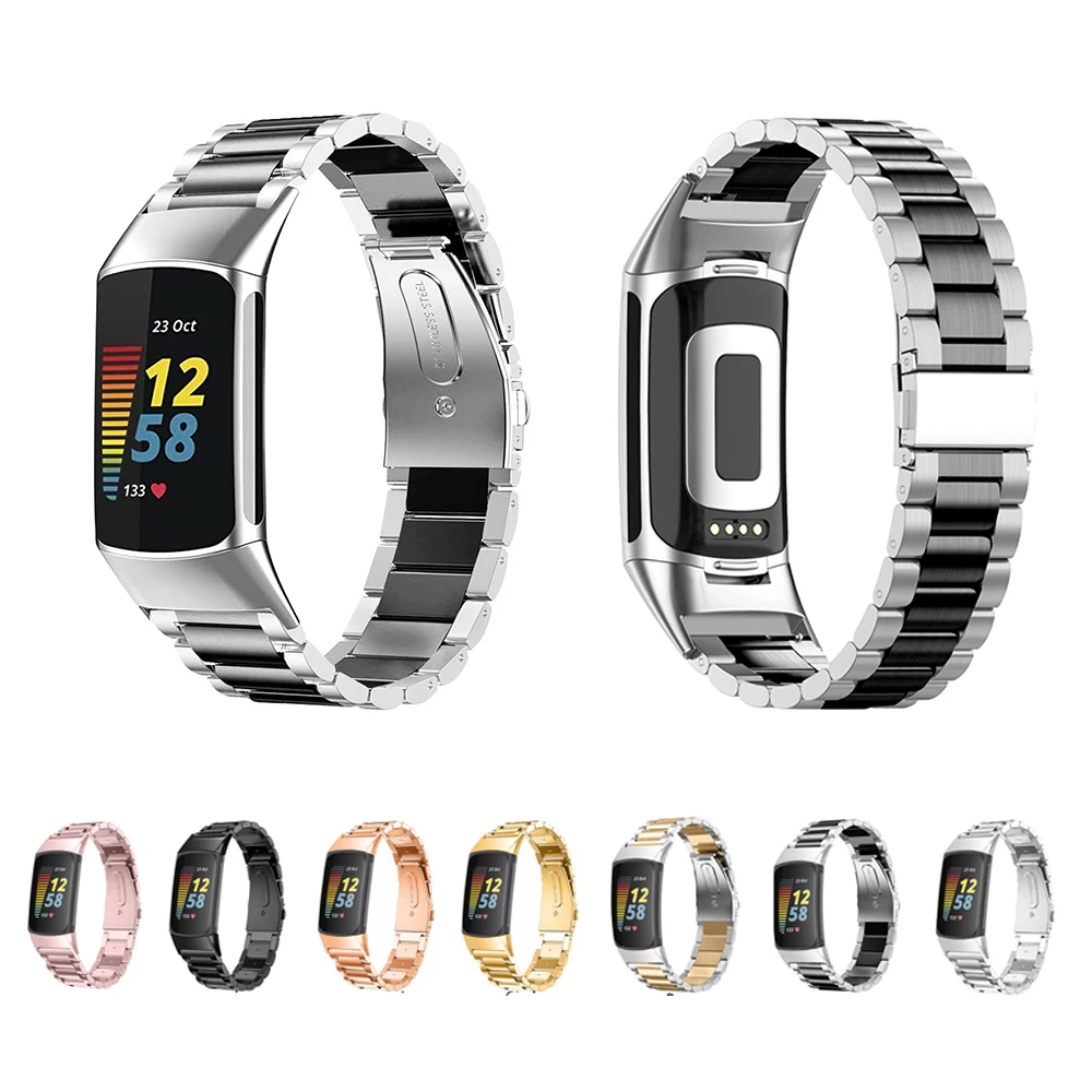 

Stainless Steel Bracelet Strap For Fitbit Charge 5 Replace WatchBand Silver Rose Gold Pink Folding Buckle Belt Band Accessories