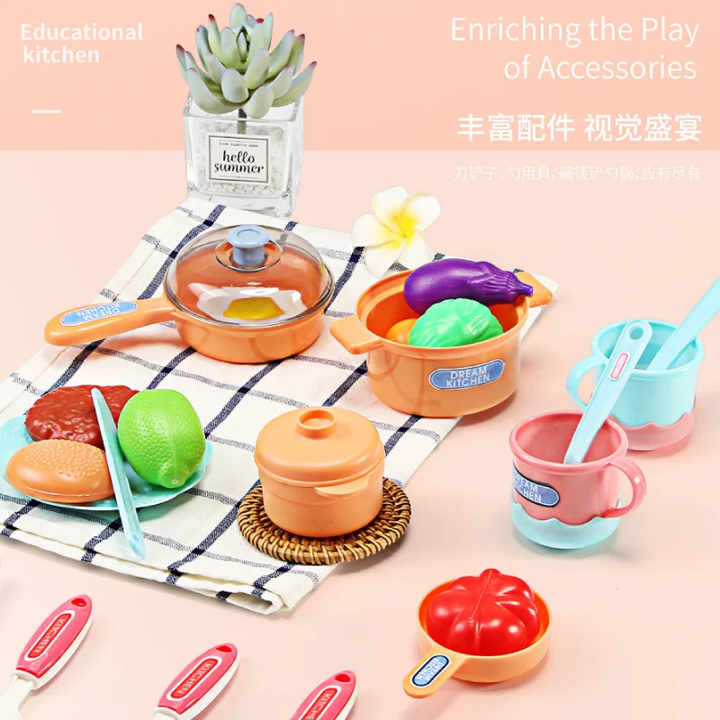 

Children Play House Simulation Kitchen Dining Table Cook Rice Tableware Mini Food Early Education Kitchen Set Gift For Girls Toy