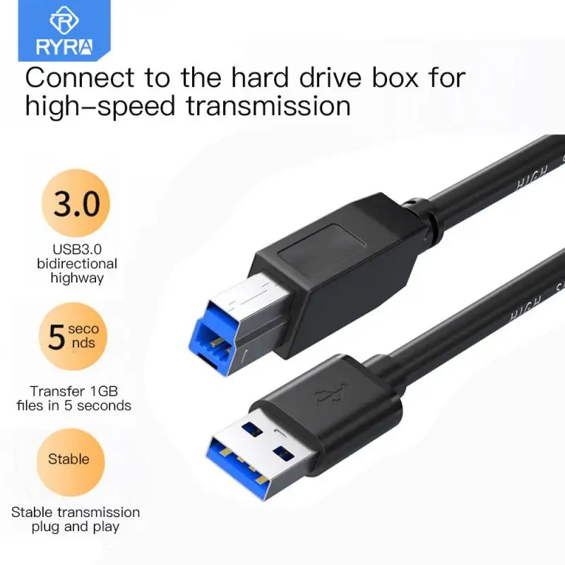 

RYRA USB Printer Cable USB Type B Male To A Male USB 3.0 Cable High-speed Square Printer Data Cable USB Printer 0.5/1/1.5/2/3m