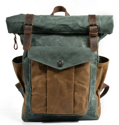 Leather Roll Top Backpack With Pockets