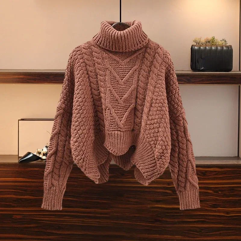DAYIFUN Autumn Winter Sweater Sets 2023 Solid O Neck Jumpers and Flower High Waist Mesh Half Skirt Two Piece Sets Women Clothing