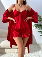Autumn New Women's Silk Pajamas Sexy Fashion Pajamas Set And Simple Robe Three Piece Women's Loungewear
