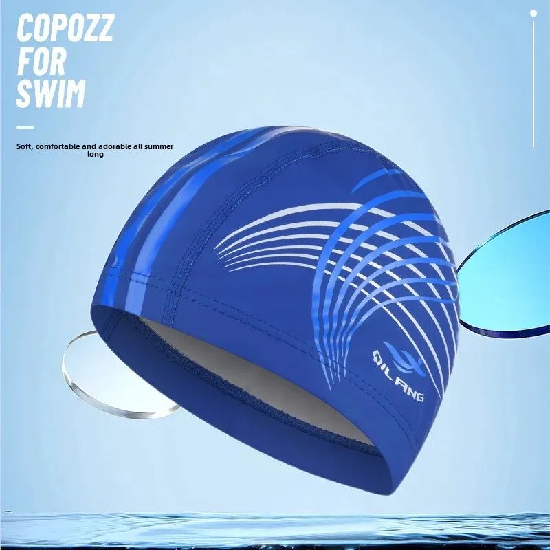 Unisex Adult Swimming Cap Long Hair Fashion Print Comfortable Ear Protection Waterproof Professional PU Cap M016 for Men And Wom