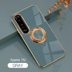 Luxury Electroplated Silicone Magnetic Ring Holder Phone Case - Shockproof Design for Sony Xperia 1 V (Gray)