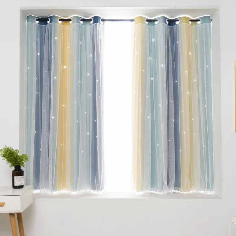 Rideau Occultant Double Couche Dégradé D'étoiles, Ajouré, Pour Fenêtre De  Salon, Voile De Chambre À Coucher, Décoration De La Maison - Rideau -  AliExpress