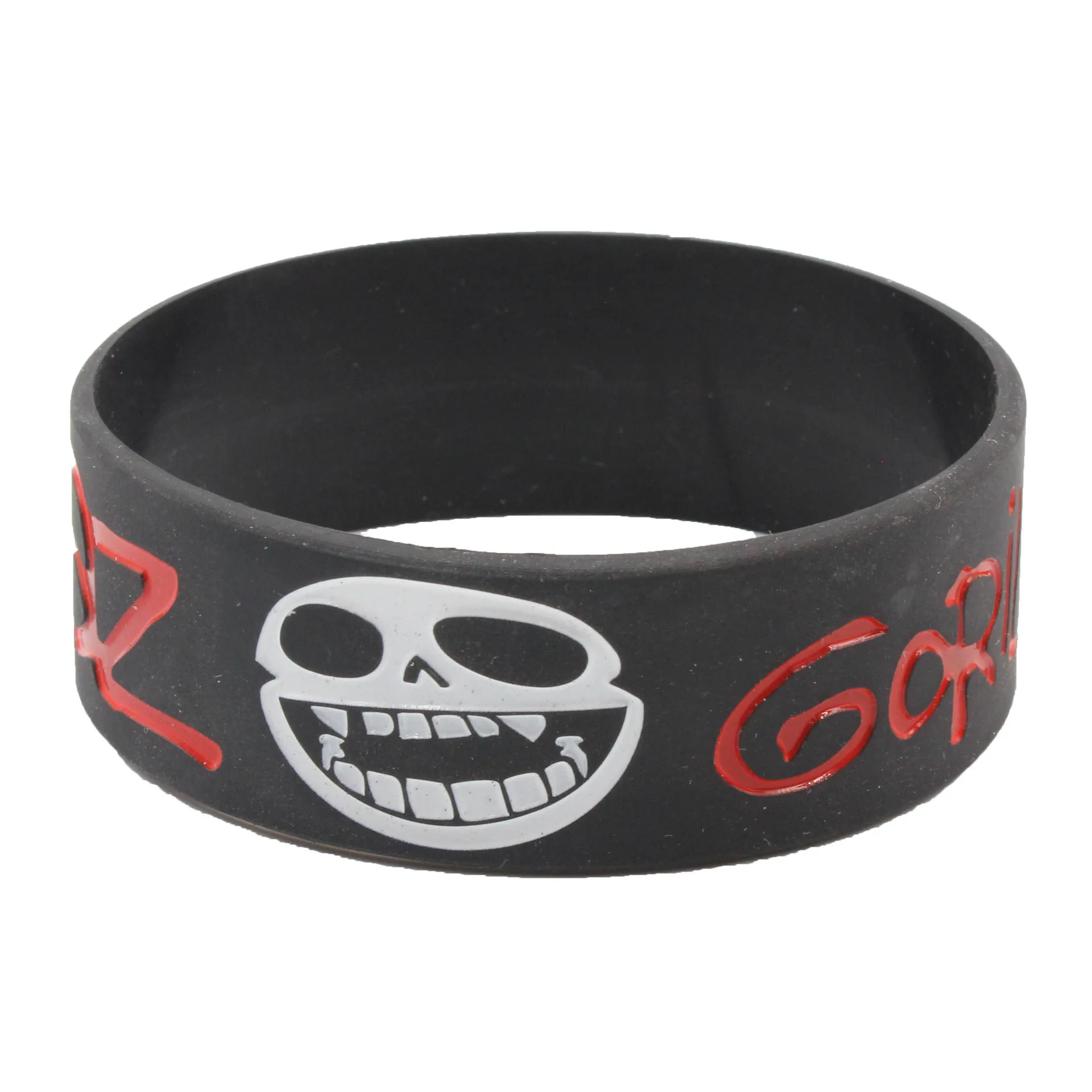 Wide Gorillaz Silicone Wristband with Cartoon Skull Design