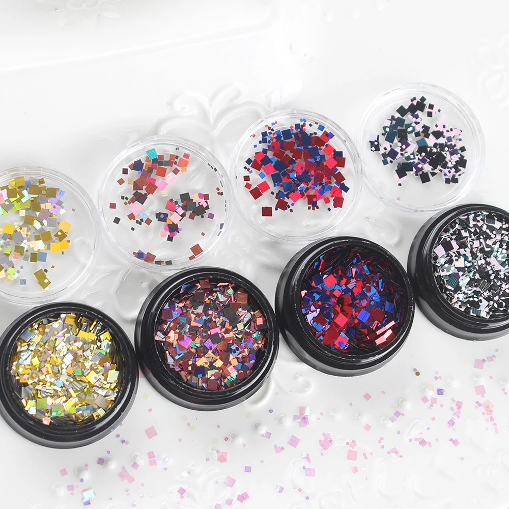 Holographic Glitter Set Shining Sugar Mix Color Shape Nail Glitter Hot Dust Powder For Nail Art Decorations Tools 1