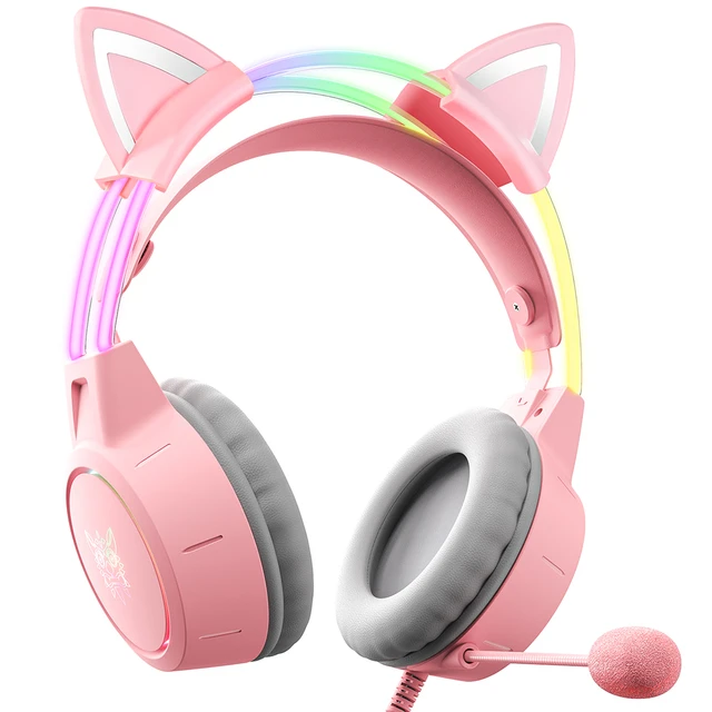ONIKUMA K9 Pink Cute Cat Ear Headphone With Mic Cute Gaming Headset
