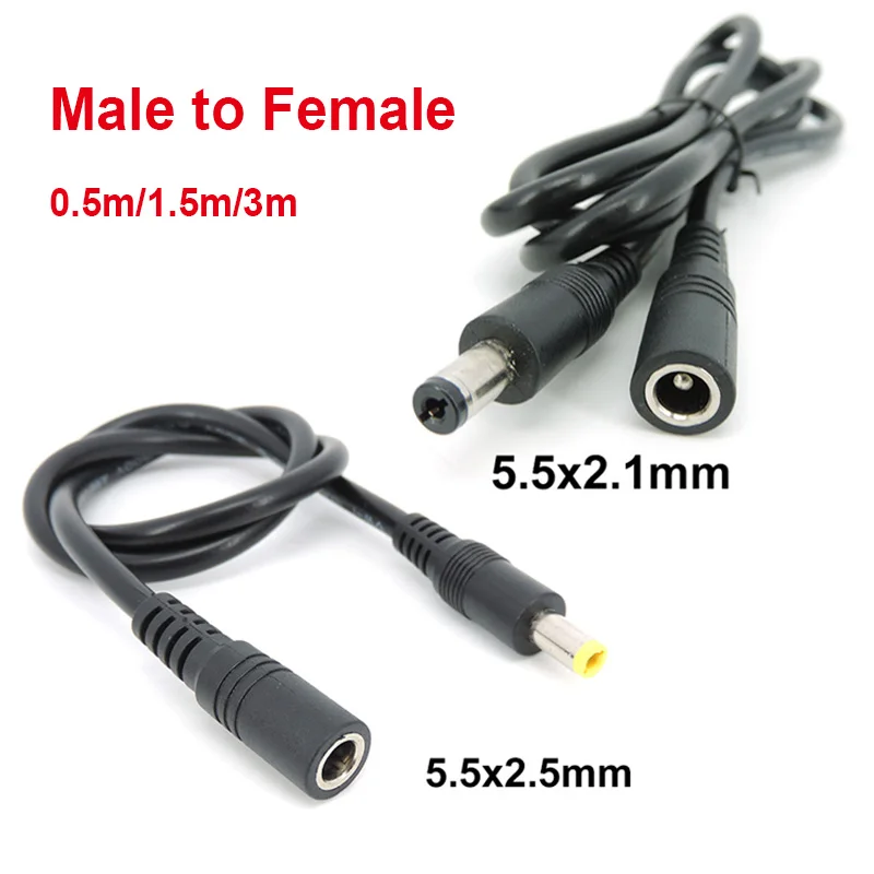 

DC male to female power supply Extension connector Cable Plug Cord wire Adapter for led strip camera 5.5X2.1mm 2.5mm 12v 18awg a