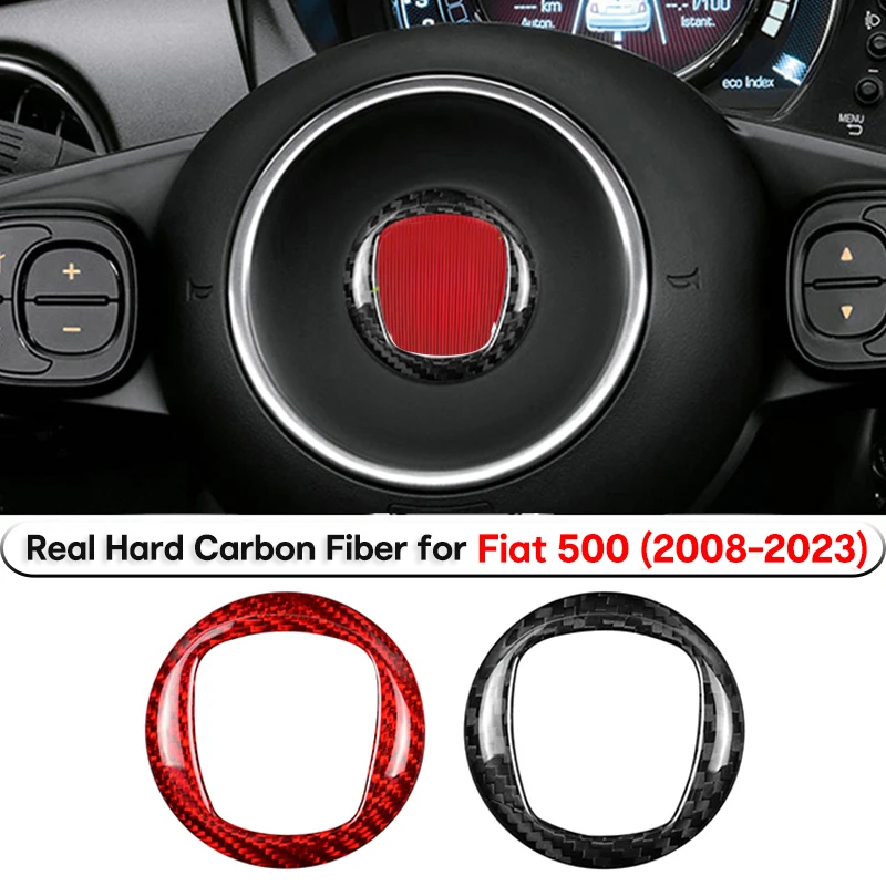 

For Fiat 500 Carbon Fiber Steering Wheel Central Emblem Ring Cover Trim Hard Carbon Fiber for Fiat 500 2008-2023 Accessories