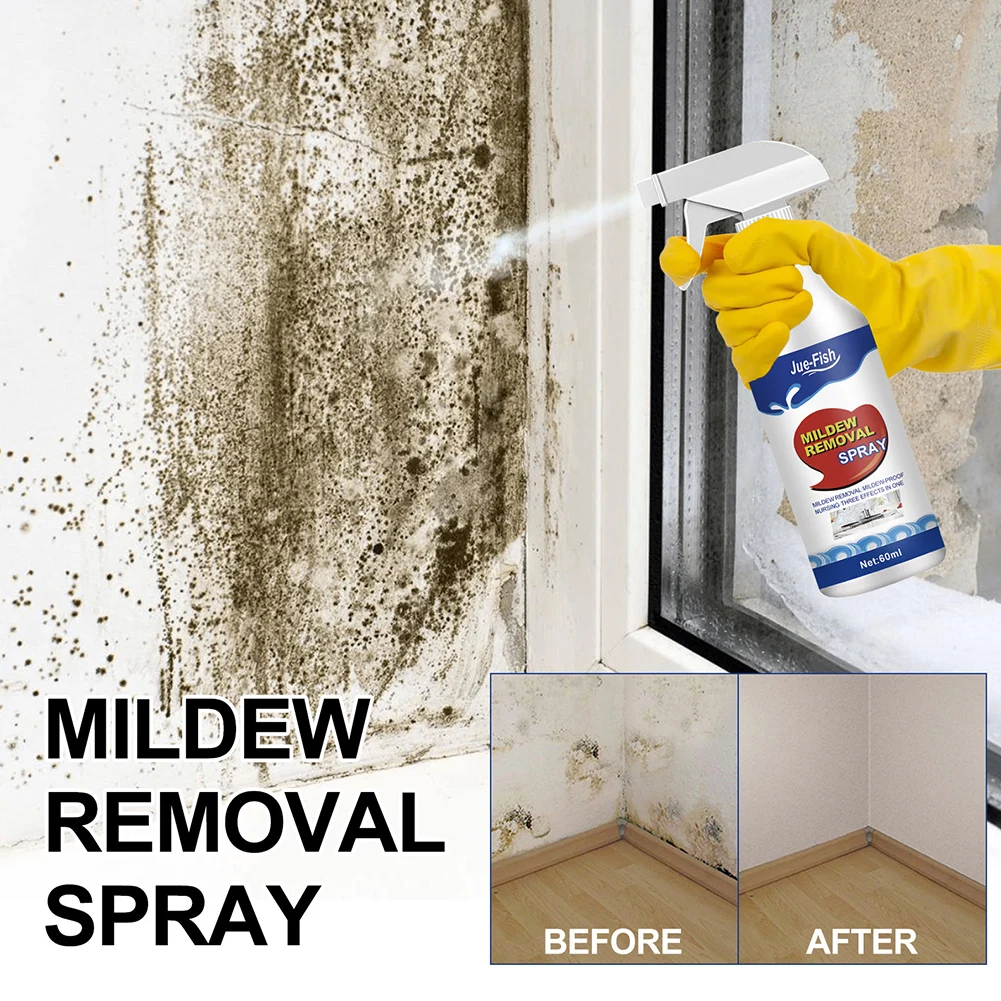60ML Mildew Removal Spray Powerful Bathroom Mould Cleaner Remover Spray Multipurpose Cleaning Foam for Wall Tiles Bathtubs