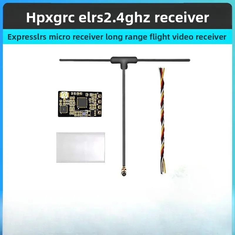 Vue de dessus du récepteur HPXGRC 2.4GHz ExpressLRS montrant les ports de connexion et le boîtier noir mat