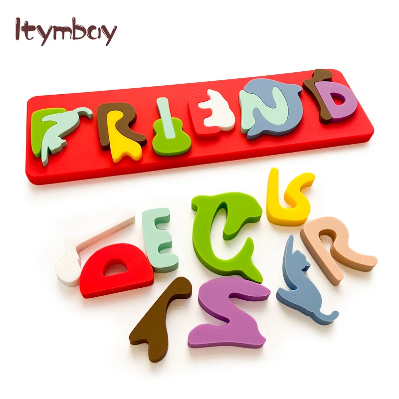 

3D Silicone Puzzle Cartoon Animal Shape Alphabet Baby Toys with Puzzle Board & Soft Letter Blocks Early Education Learning Toy