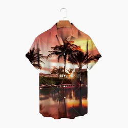 T shirt hawaïen à manches courtes pour homme, estival et décontracté, rétro, plage, motif cocotier, vacances, 3d 