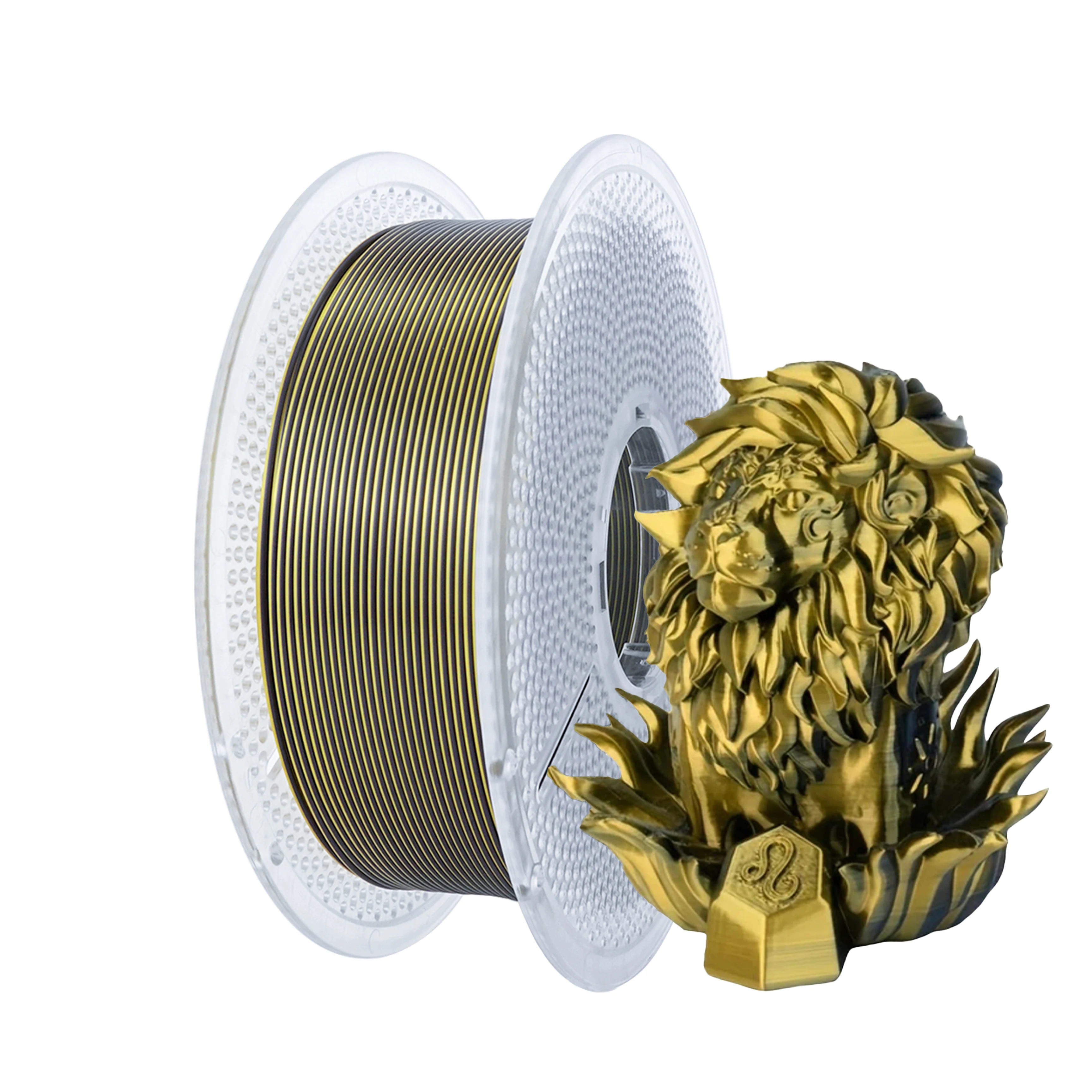 실크 PLA 필라멘트 1KG 블랙-골드, 듀얼 컬러 2-in-1 1.75mm, 치수 정..