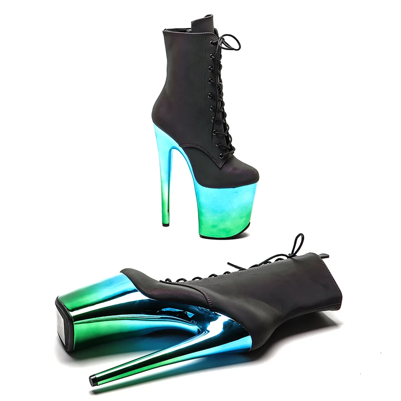 Leecabe 20CM/8inches  Reflective material PU upper  High Heel platform Boots  Pole Dance boots