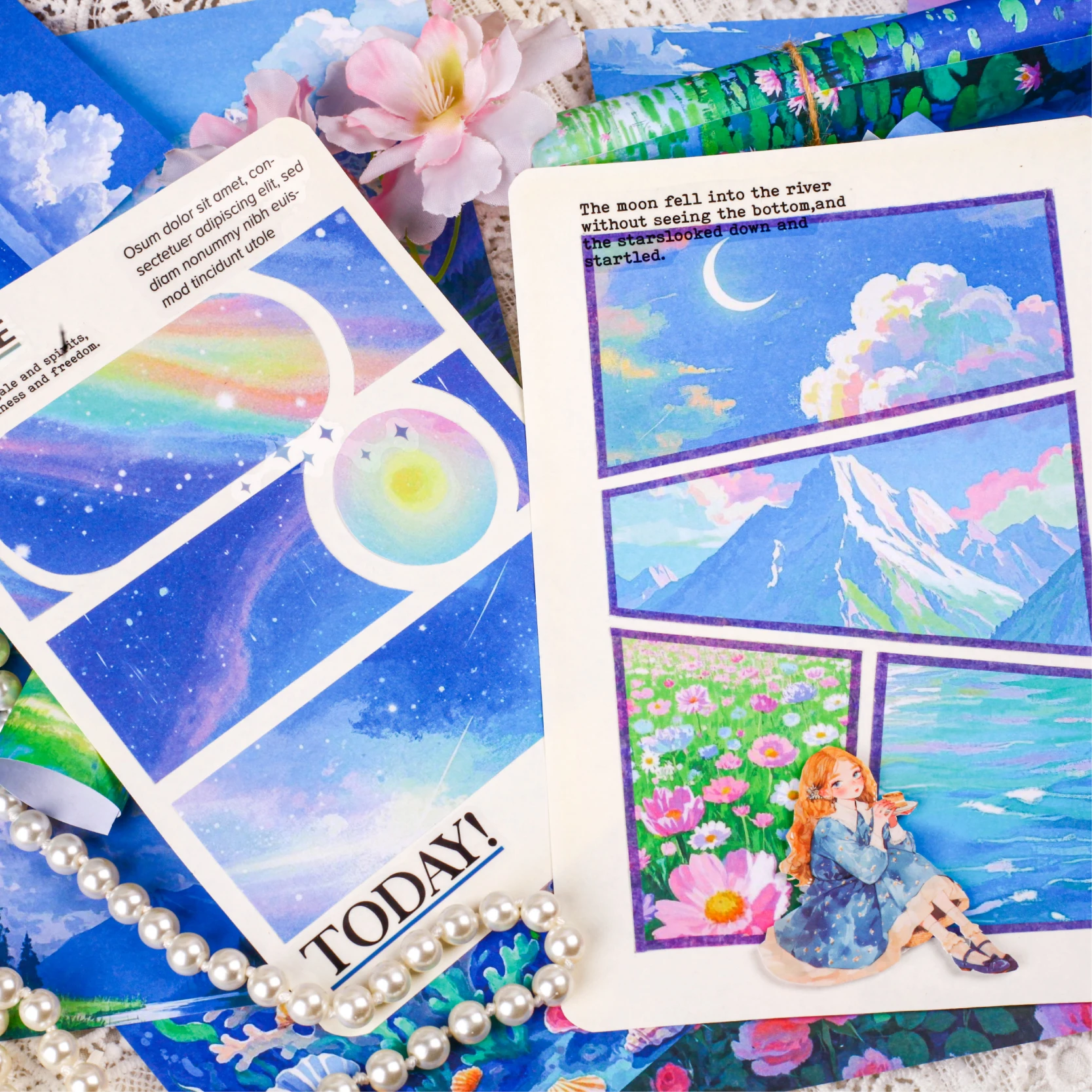 20pcs Stars， Oceans， Forests, Mountains, Clouds, Flowers View Materials Paper DIY Handmade Materials Scrapbook Decoration paper 4