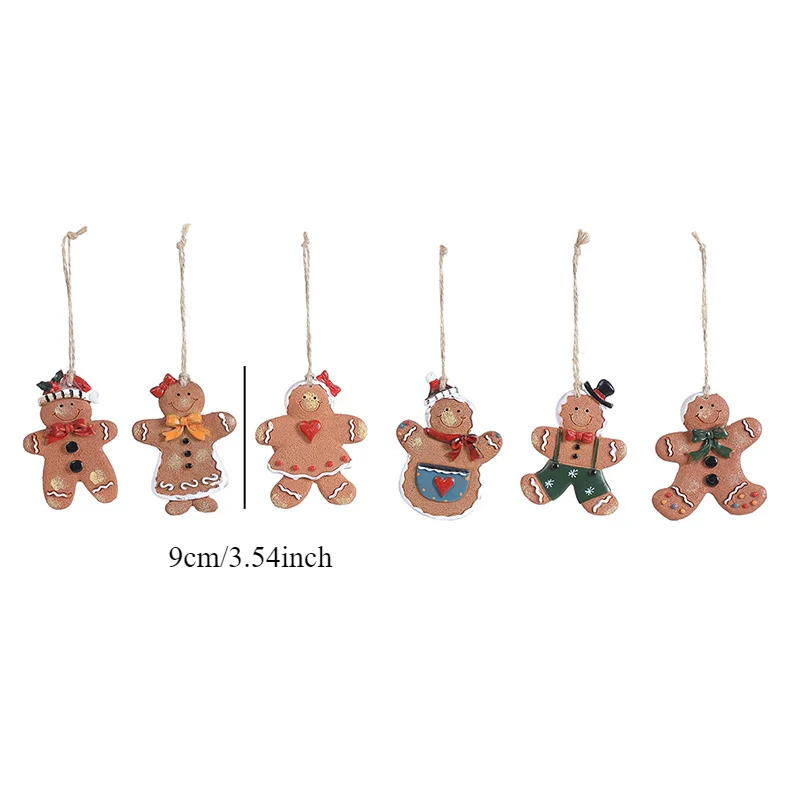 Resin Gingerbread Man Ornaments Cute Xmas Hanging Christmas Tree Ginger Man Figurines Pendant Xmas Party Holiday Decorative