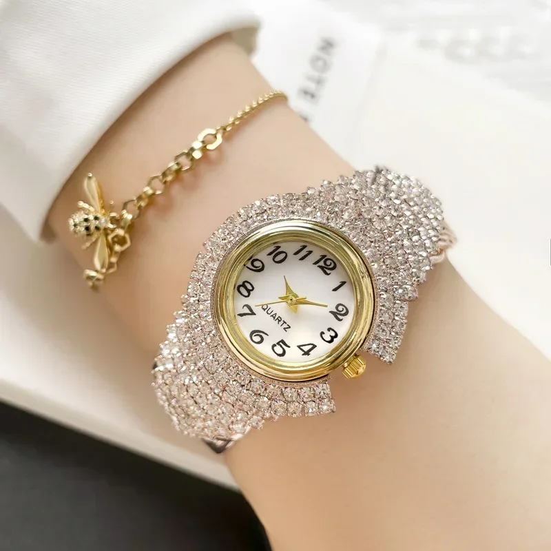 Women Gold Full Diamond Watch Ladies Wrist Watches Luxury Brand Rhinestone Women's Bracelet Watches Female Relogio Feminino 3