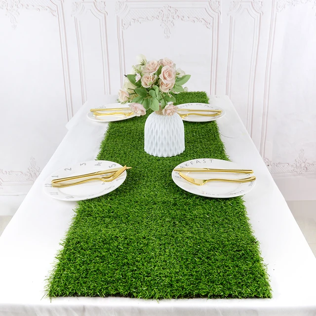 1 Roll Simulation Grass Table Runner, Hawaiian Party Table Decoration,  Outdoor Wedding Desktop Decoration, Green Artificial Turf Tablecloth,For  Picnic