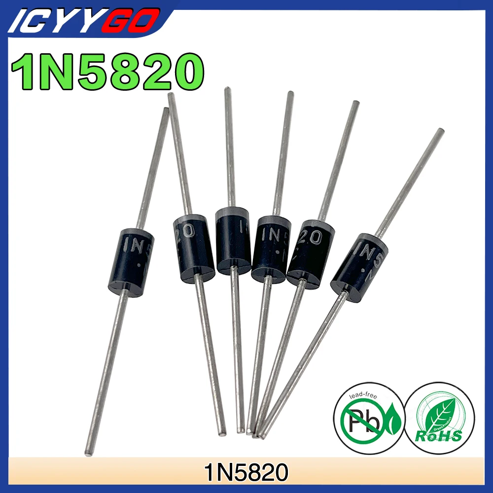 20 Diodi Raddrizzatori A Barriera Schottky 1N5820 Do-27 3A 20V Do-201Ad Assiali 1N In 5820 In5820 3 Amp 20 Volt