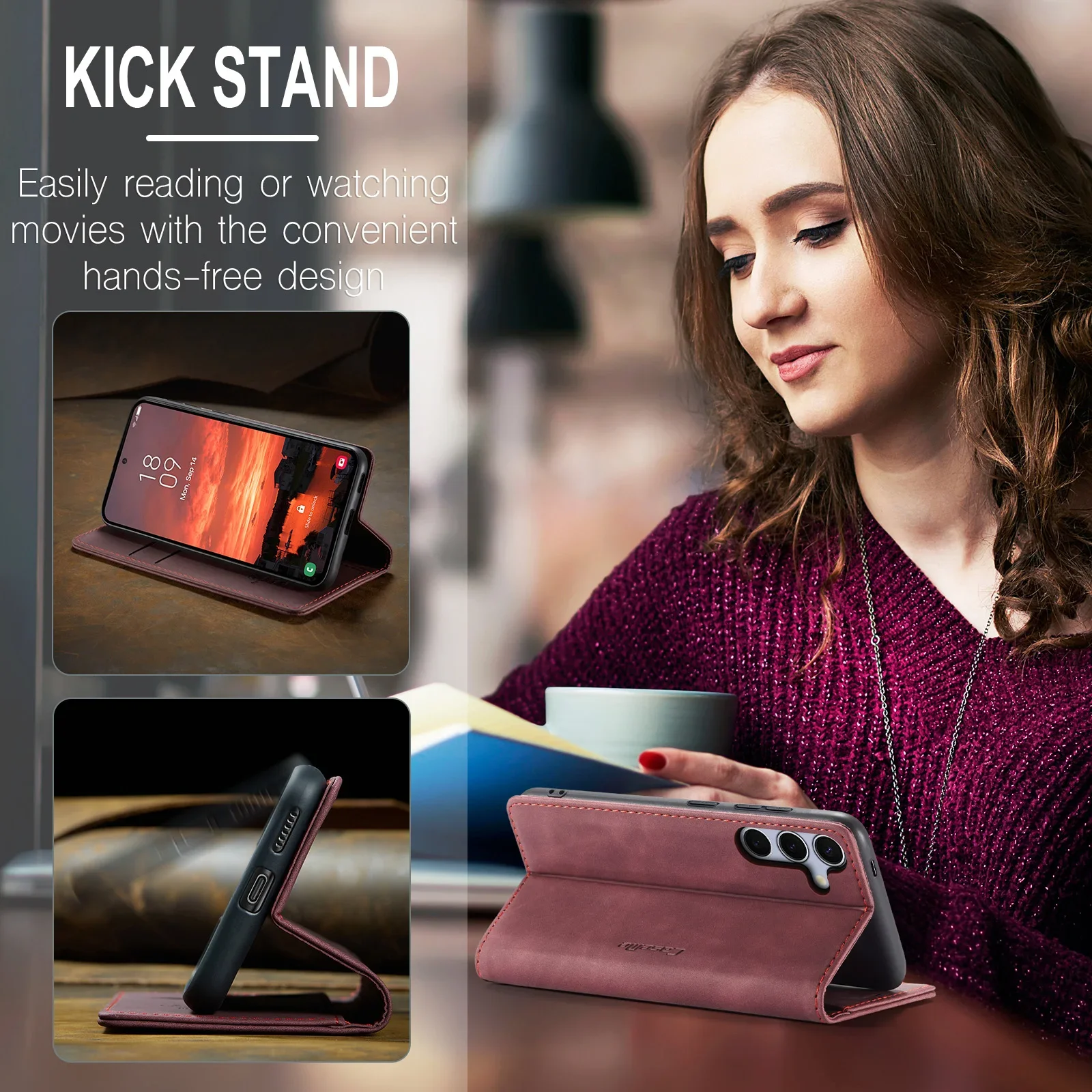 Luxury Retro Leather Wallet Phone Case with Multiple Card Slots and Stand Function