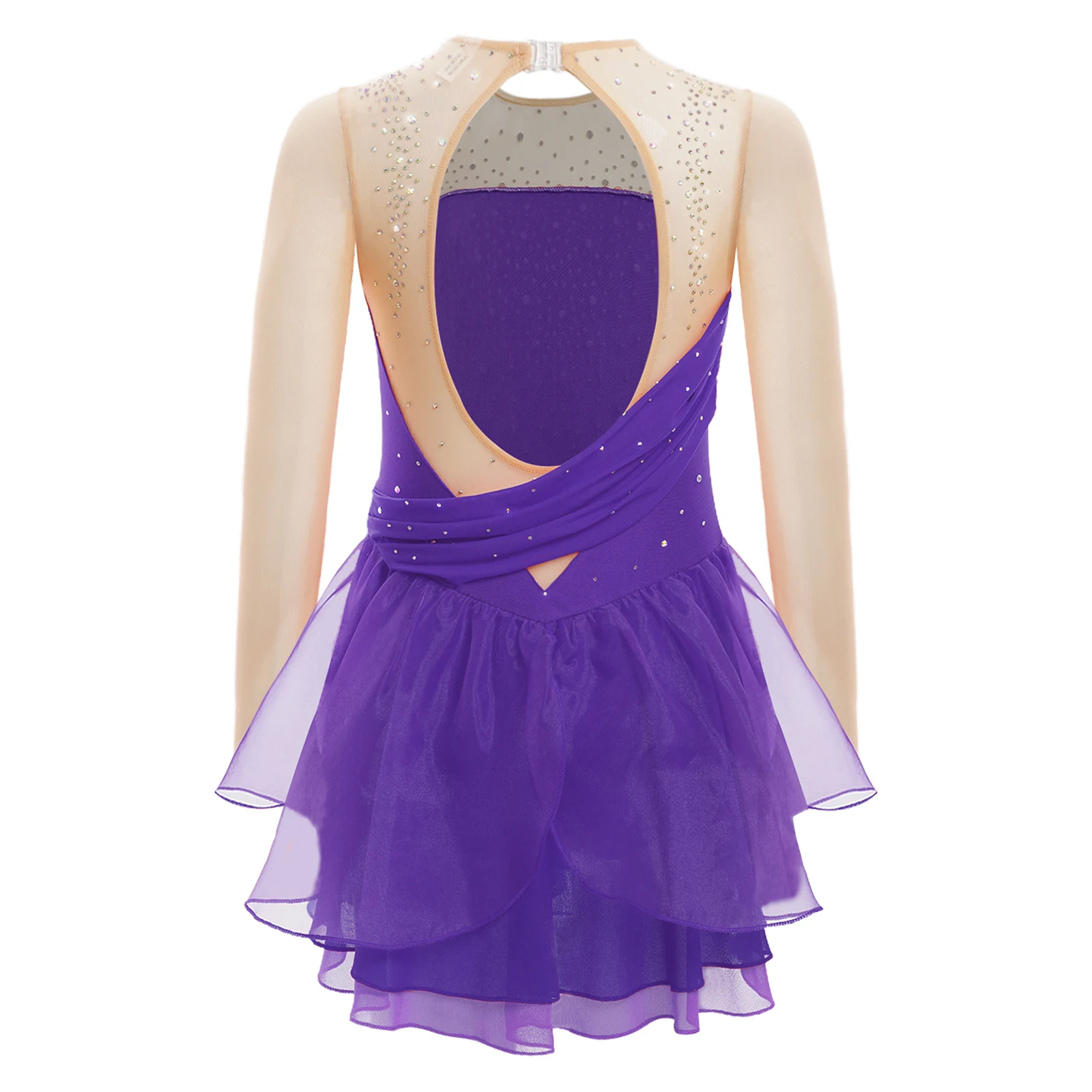 Kinder Mädchen Ballett Lyrical Dance Kleid Eiskunstlauf Leistung Kostüm Glänzende Strass Lange Ärmel Gymnastik Trikot Tutu – Detail 20