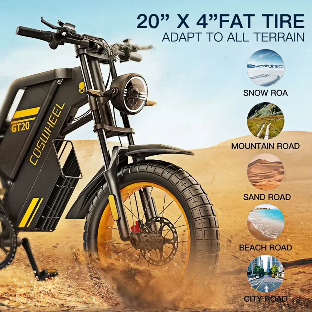 Electric Motorcycle Coswheel GT20 Pro 3000W Motor 48V 40AH Max 145 Miles Fat Tire Mountain Electric Bike Adult Off-Road bicycle
