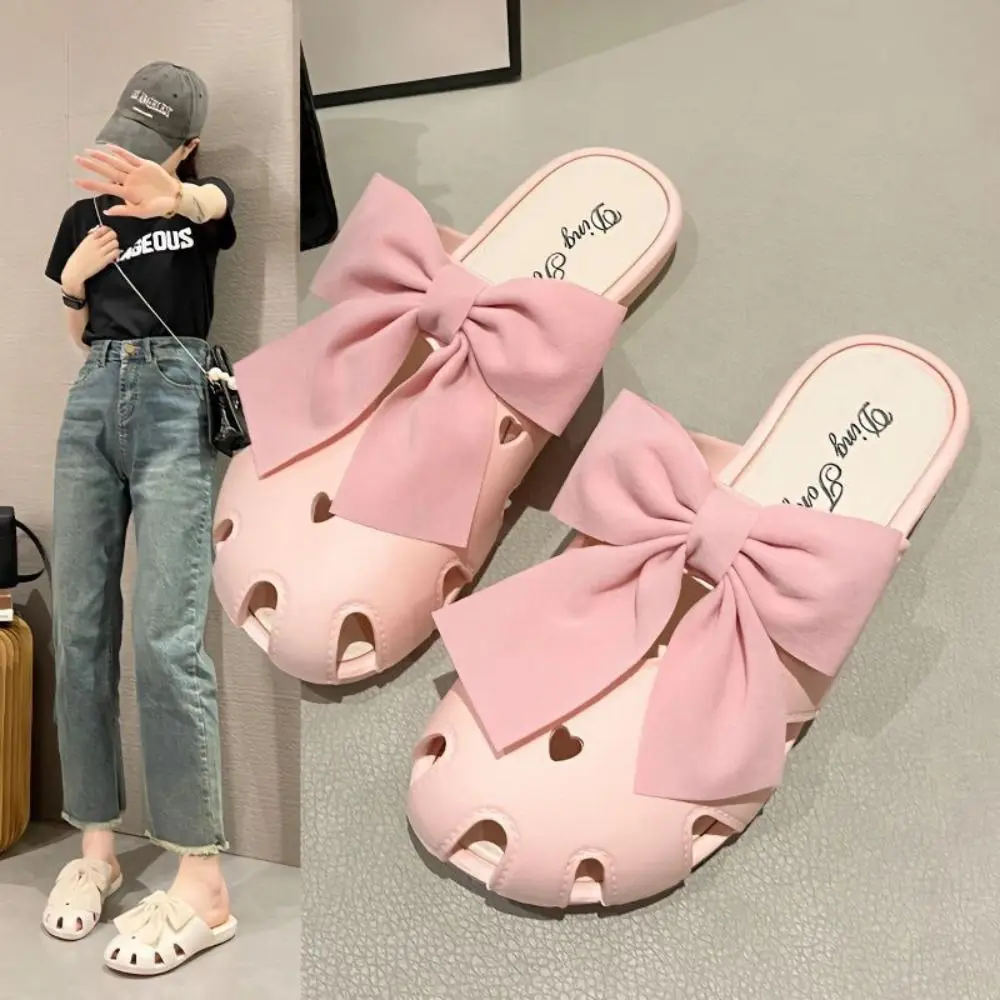 

Женские нескользящие шлепанцы, Симпатичные сандалии-слайды с бантом, удобная летняя пляжная обувь для отдыха и улицы