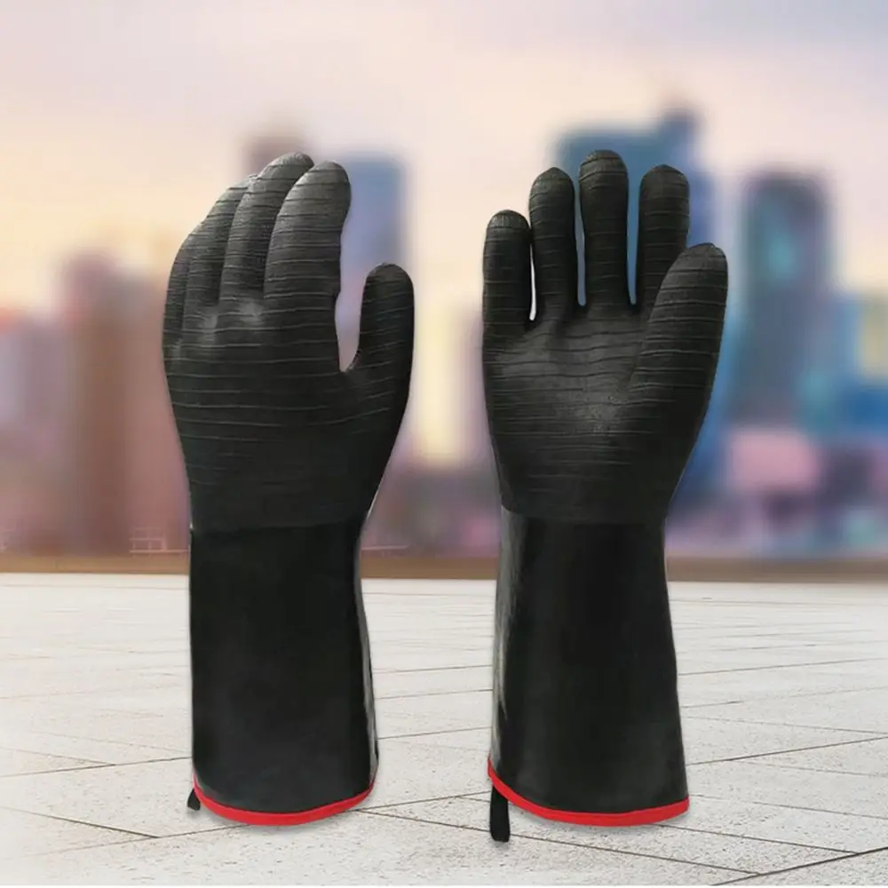 

Thicken BBQ Gloves Easy to Clean Waterproof Oil Resistant Oven Mitts Neoprene Coating Textured Palm Grill Gloves Cooking