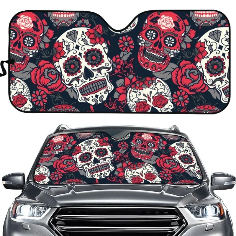 

Floral Sugar Skull Print Car Windshield Sunshade Interior Heat Protection Foldable Visor Block UV Sun Rays Universal Accessories