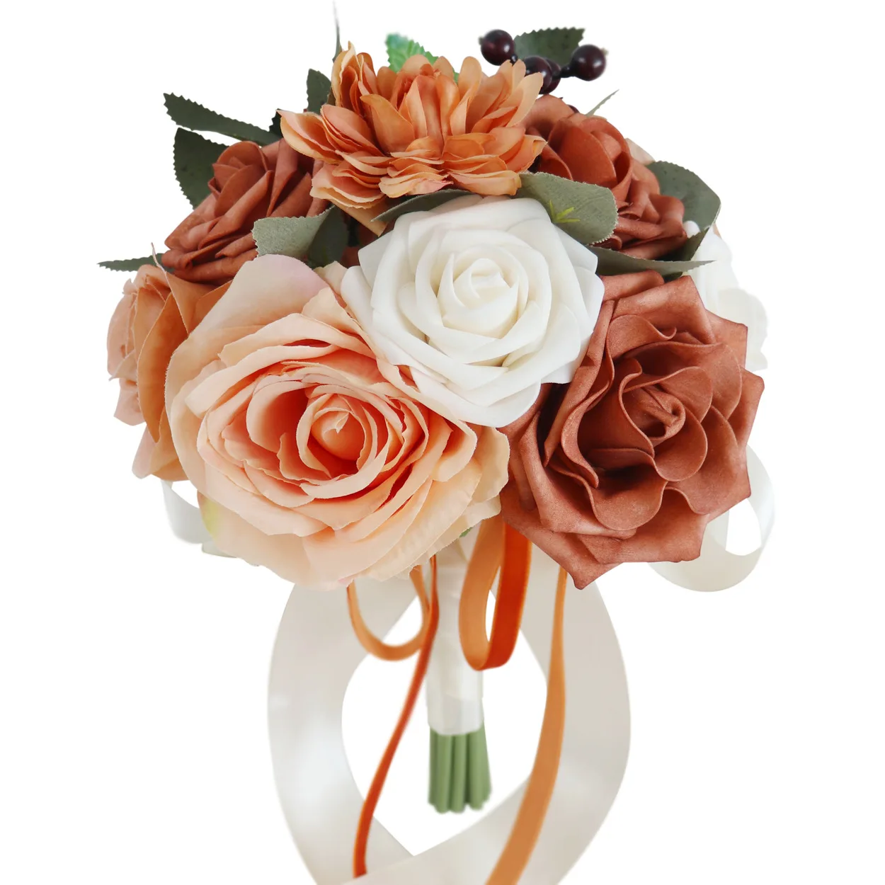 Set Of 6 Terracotta Wedding Centerpieces - Mini Bridesmaid Bouquets, Pre-Made Artificial Flowers With Rose Gold Wrap