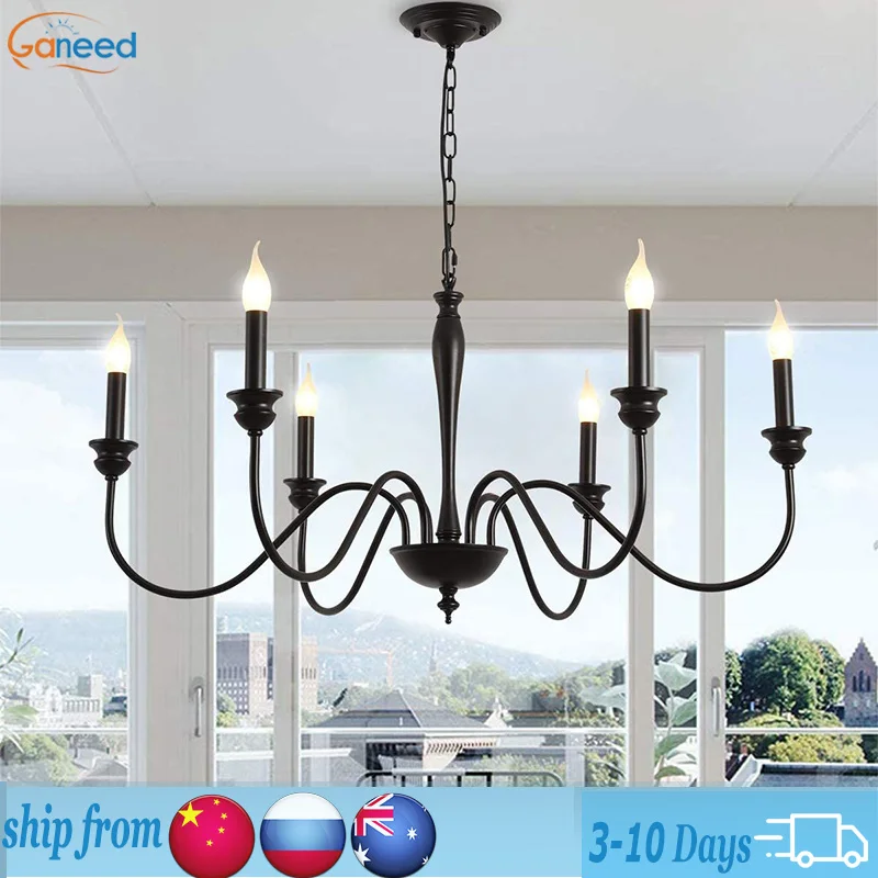 

Ganeed Rustic Classic LED Iron Chandelier Hanging Light Fixture Pendant Lamp for Kitchen Living Dining Room Hotel Loft Bar Home