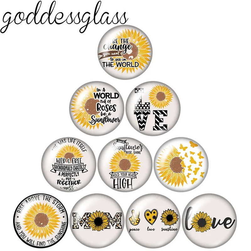 

New Love Sunshine Sunflowers Quotes 10pcs 12mm/18mm/20mm/25mm Round photo glass cabochon demo flat back Making findings