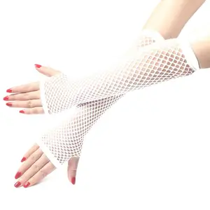Women Gothic Solid Color Fishnet Half Fingerless Long Gloves with Thumb Hole
