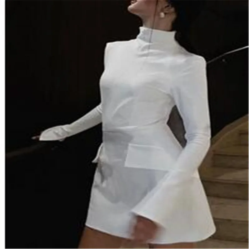 

Elegant Dark Blue Commuting Mini Dress Women 2023 Autumn Pocket Long Sleeve Sexy Bodycon Dresses Lady Chic Party Club Robe