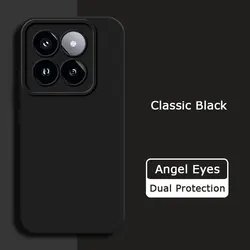 Luxurious Angel Eyes Square Liquid Silicone Shockproof Phone Case - Soft 360° Protection Back Cover Armor for Xiaomi 14 Pro (Classic Black)