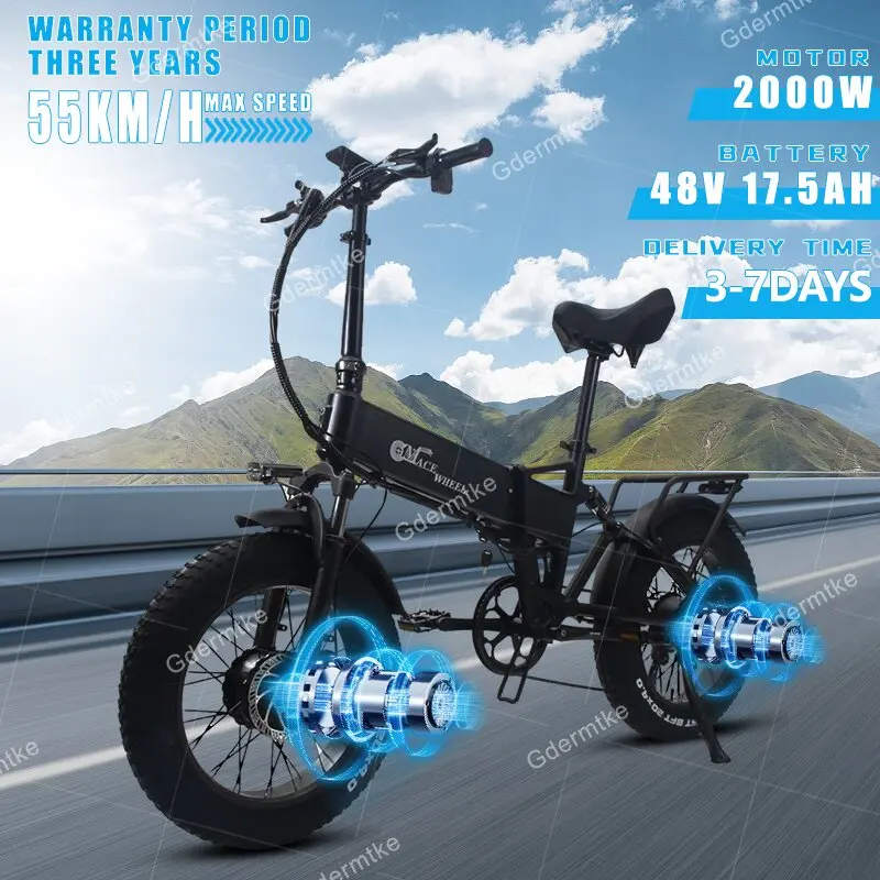 Eu Stock 2000W Fold E Bike Dual Motor 48 V17Ah Batteria Al Litio Neve Bicicletta Elettrica 20 Pollici 4.0 Fat Tire Mountain Bike Elettrica
