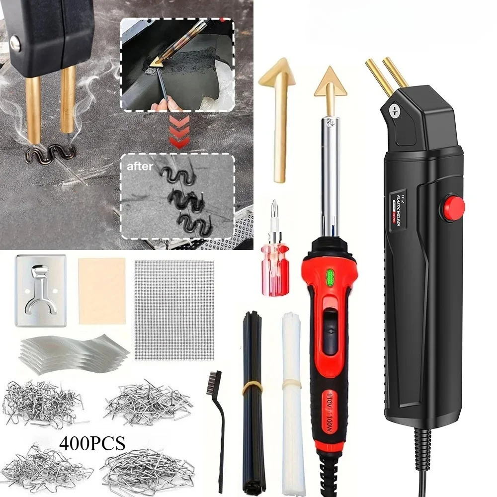 새로운 업그레이드 100W 110V 플라스틱 용접기, 400개 스테이플 핫 스테이플러 건 키트, 자동차 범퍼 플라스틱 수리 도구