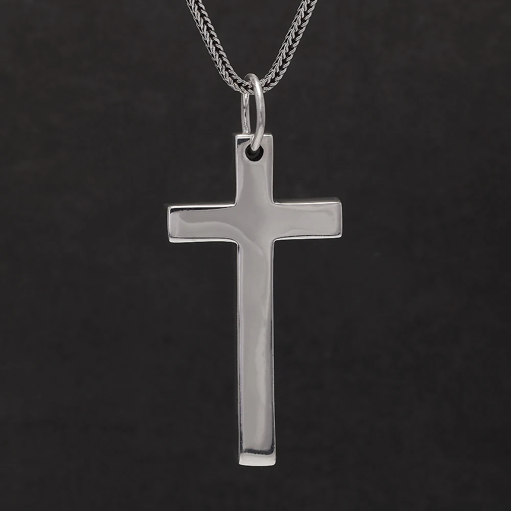 Pendant Necklace Silver Necklace Silver Pendant Silver Necklace Charms Solid 925 Silver Cross Pendant for Men Women Minimalist High Polished Fashion Classic Jesus Christian Prayer Jewelry