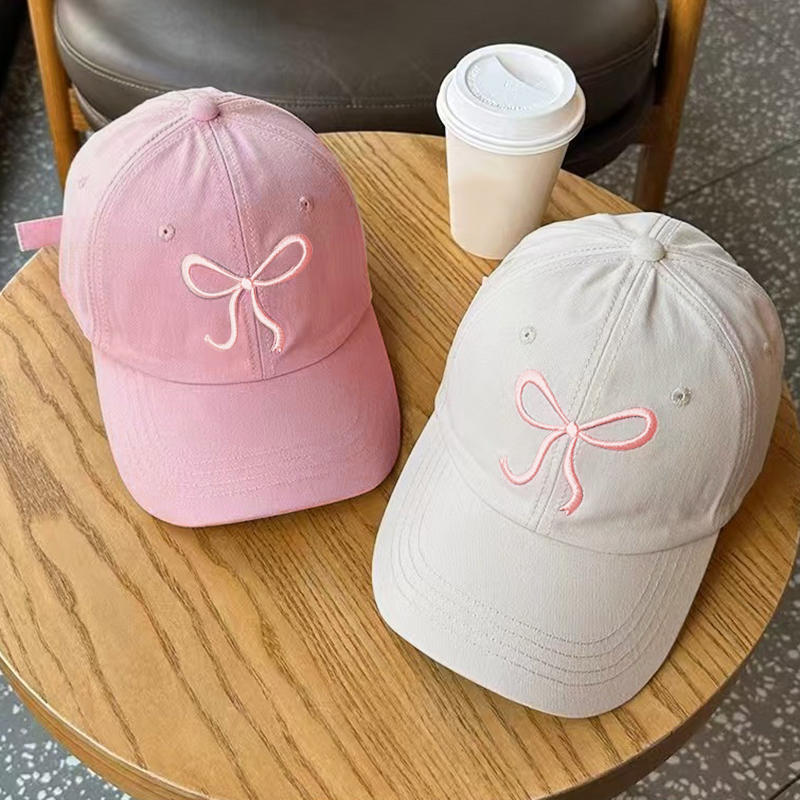 Sweet Bowknot Embroidery Baseball Hat For Women Solid Color Korean Girl Peaked Cap Outdoor Sun Visors Caps