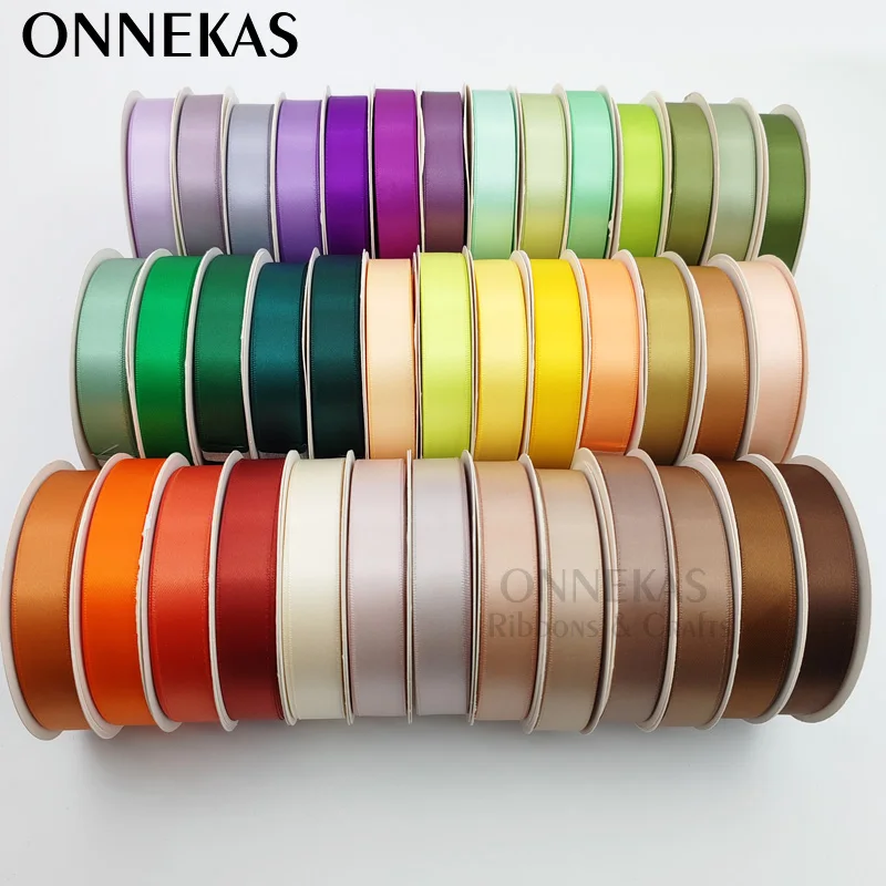 (45-84) 5/8인치(1.6cm, 16mm) 양면 새틴 리본 롤 (공예용) / 100% 폴리에스터 양면 새틴 리본 테이프 (재봉용)