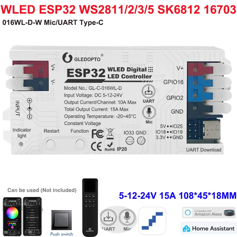 ตัวเลือกสินค้า ตัวควบคุมแสงอัจฉริยะ ESP32 WLED 4 ช่องควบคุม