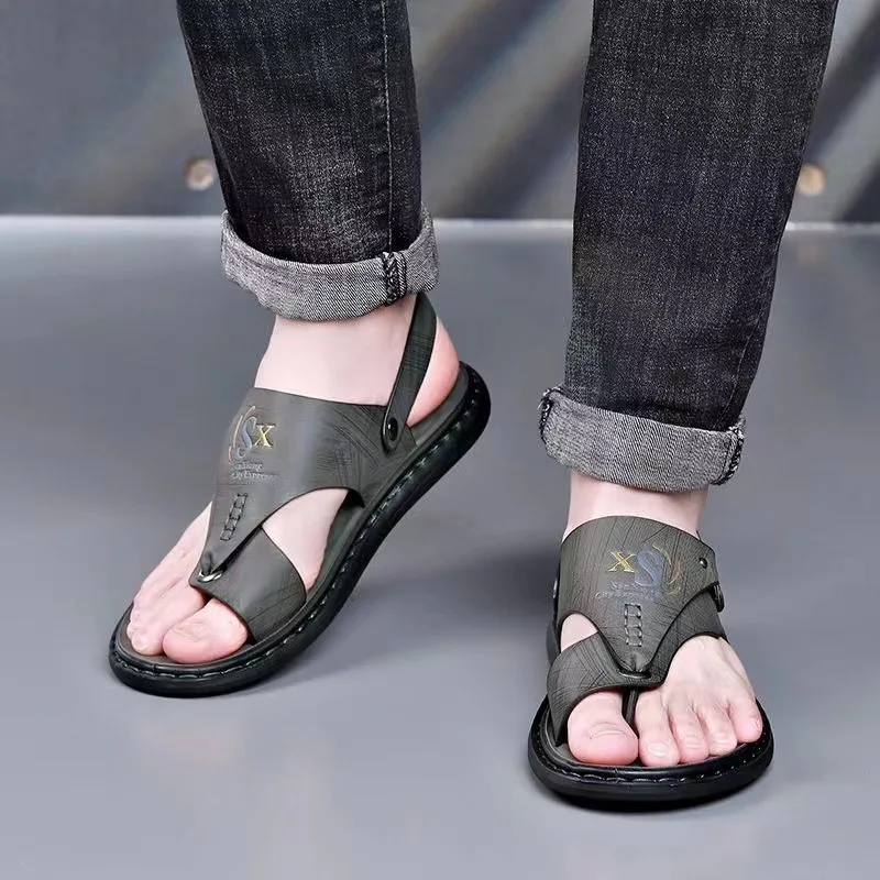 Herr lädersandaler för sommar strand flip-flops casual_voghion.com